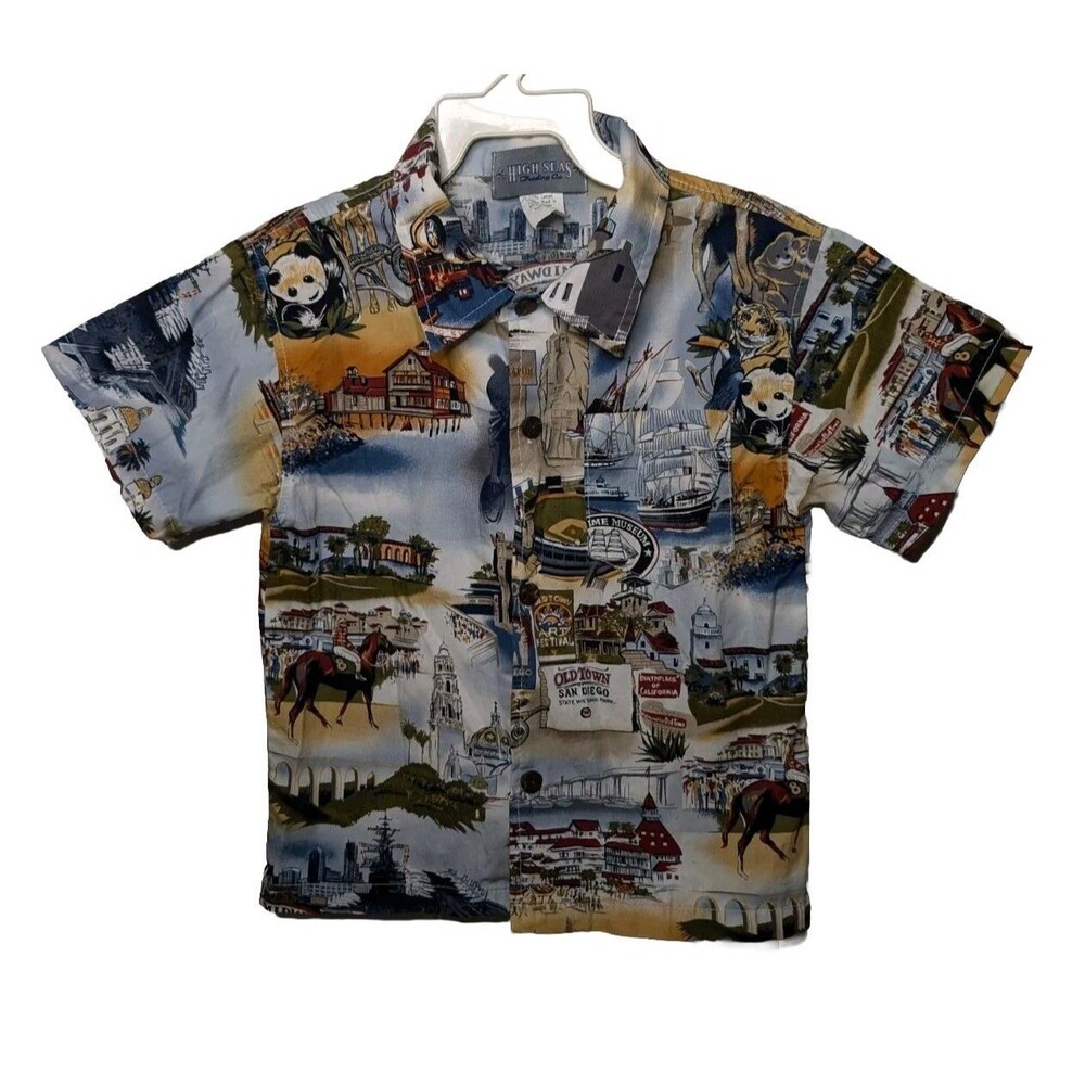 Vintage High Seas Trading Co Shirt San Diego CA Pandas USS Midway 100% Cotton 2T